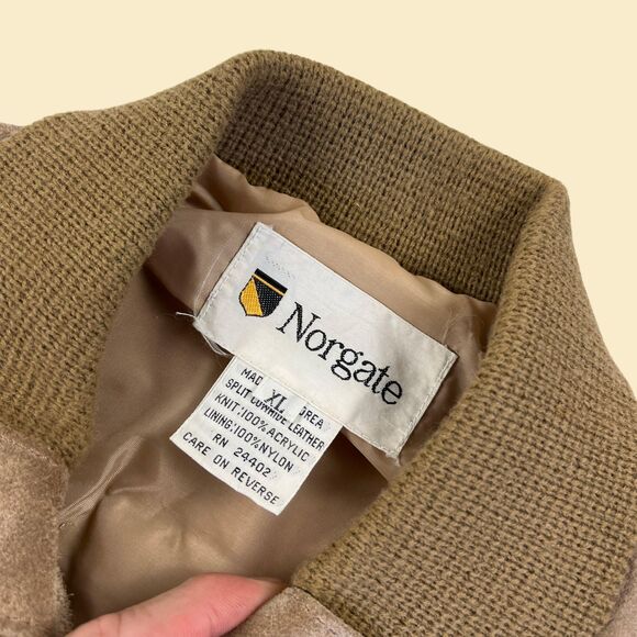 1970s XL leather jacket by Northgate, vintage knit & leather zip up mens jacket - Picture 6 of 9